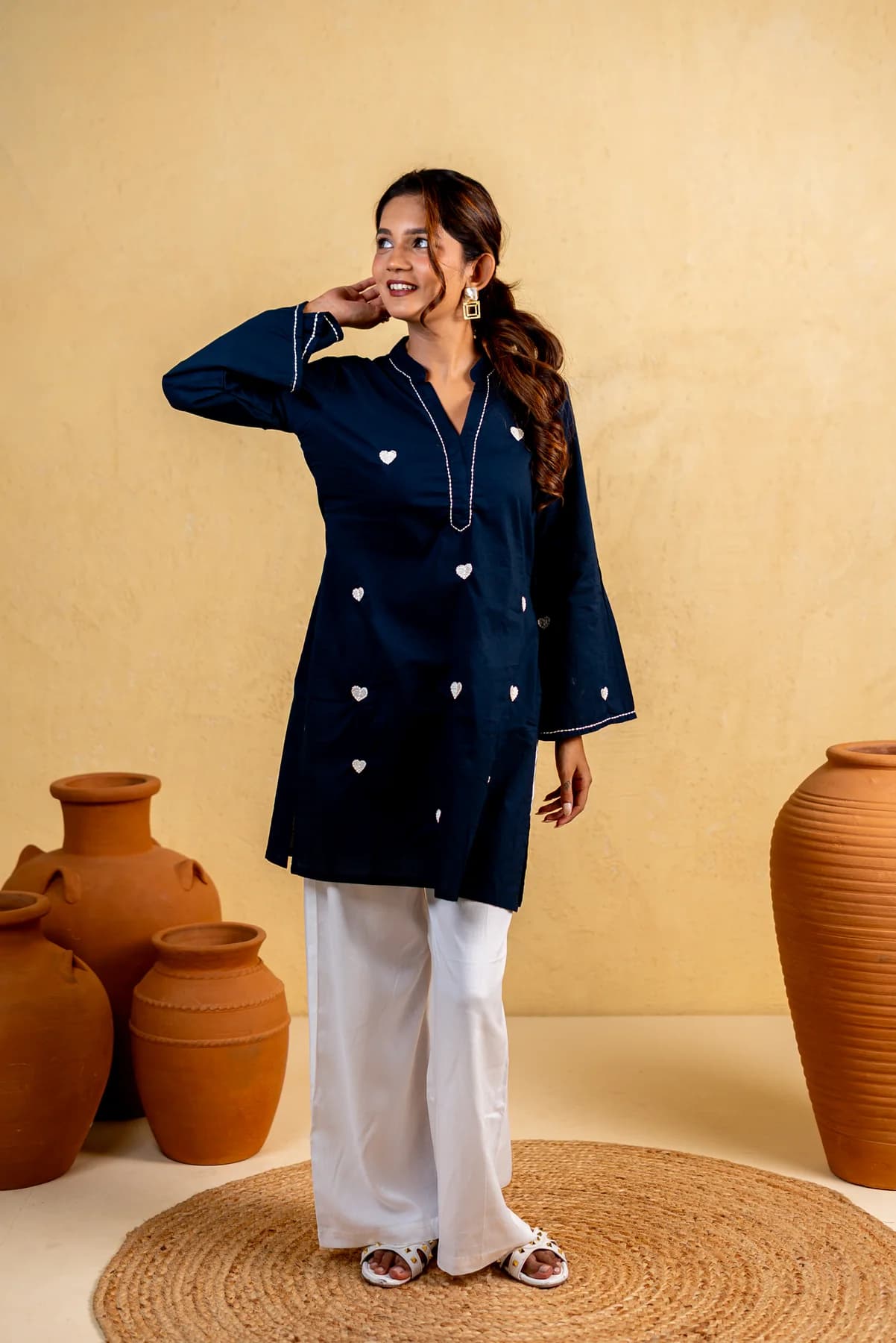 Blue Embroidered Heart Kurti, view 2