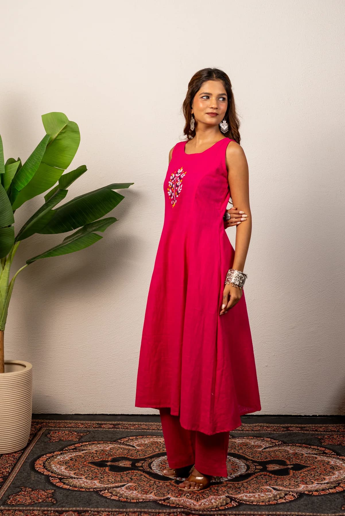 Pink Embroidered Kurti Set, view 3