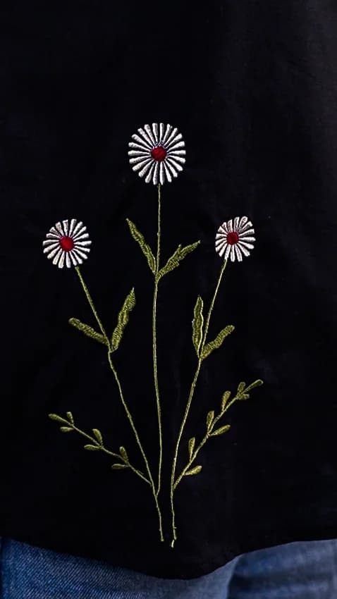 Black Embroidered Cotton Top, view 2