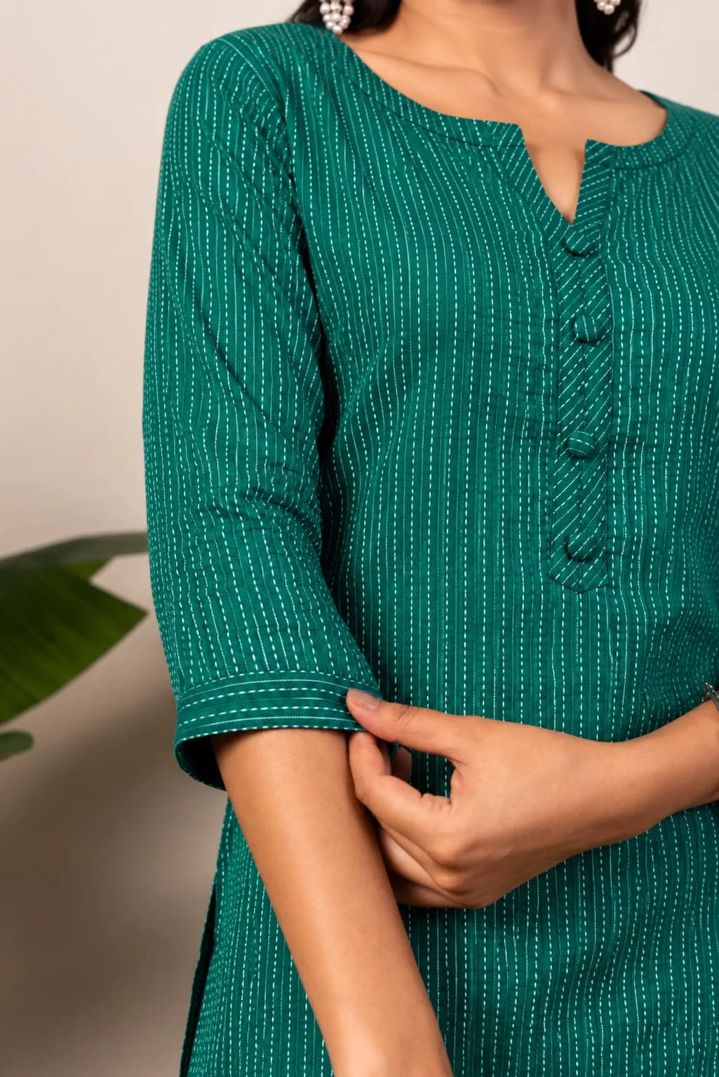 Green Katha Cotton Kurti, view 3
