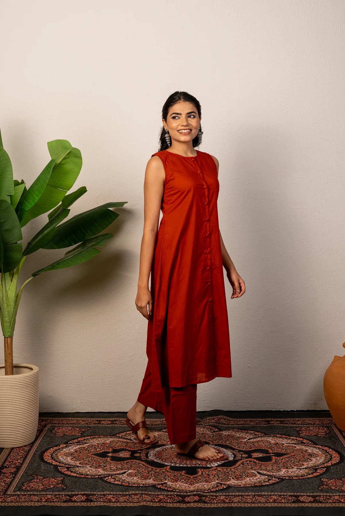 Rust Cotton Kurti Set, view 3