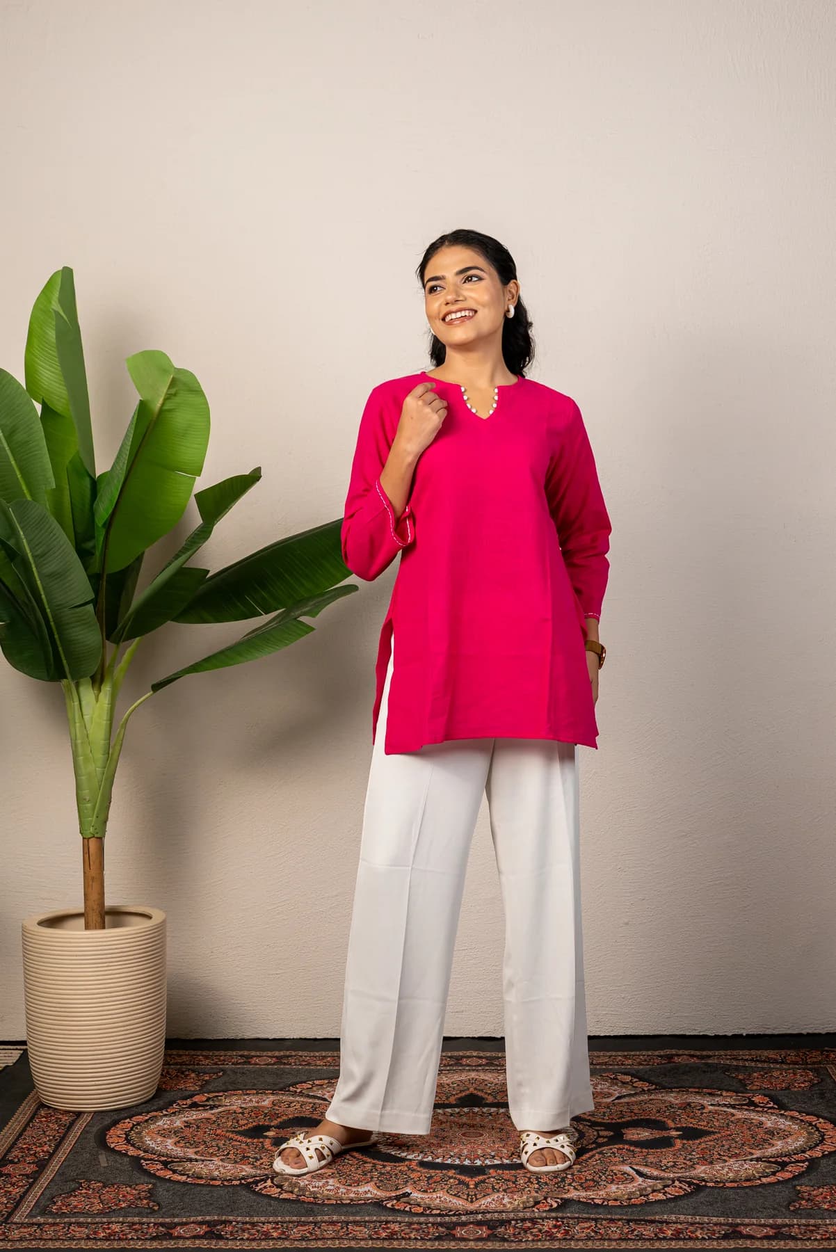 Pink Cotton Tunic Top, view 3