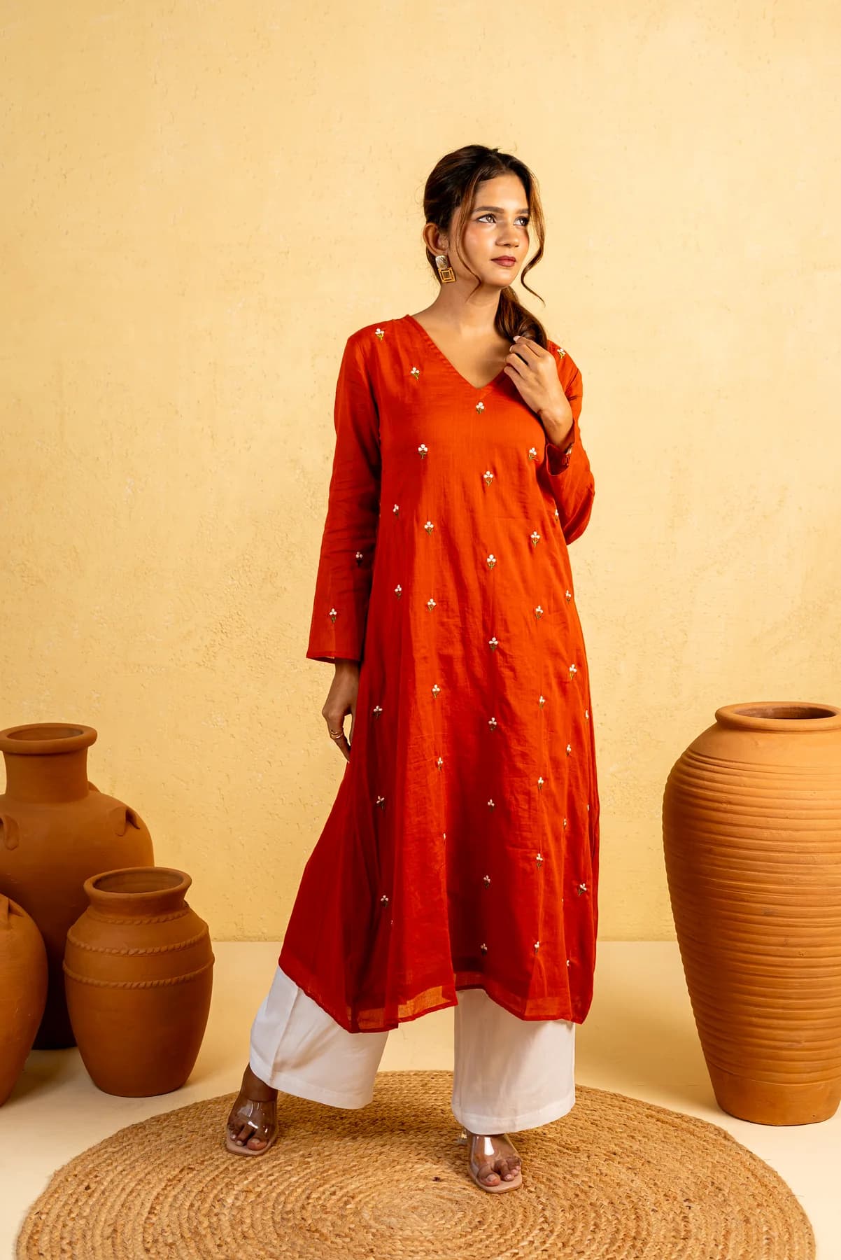 Rust Embroidered Kurti