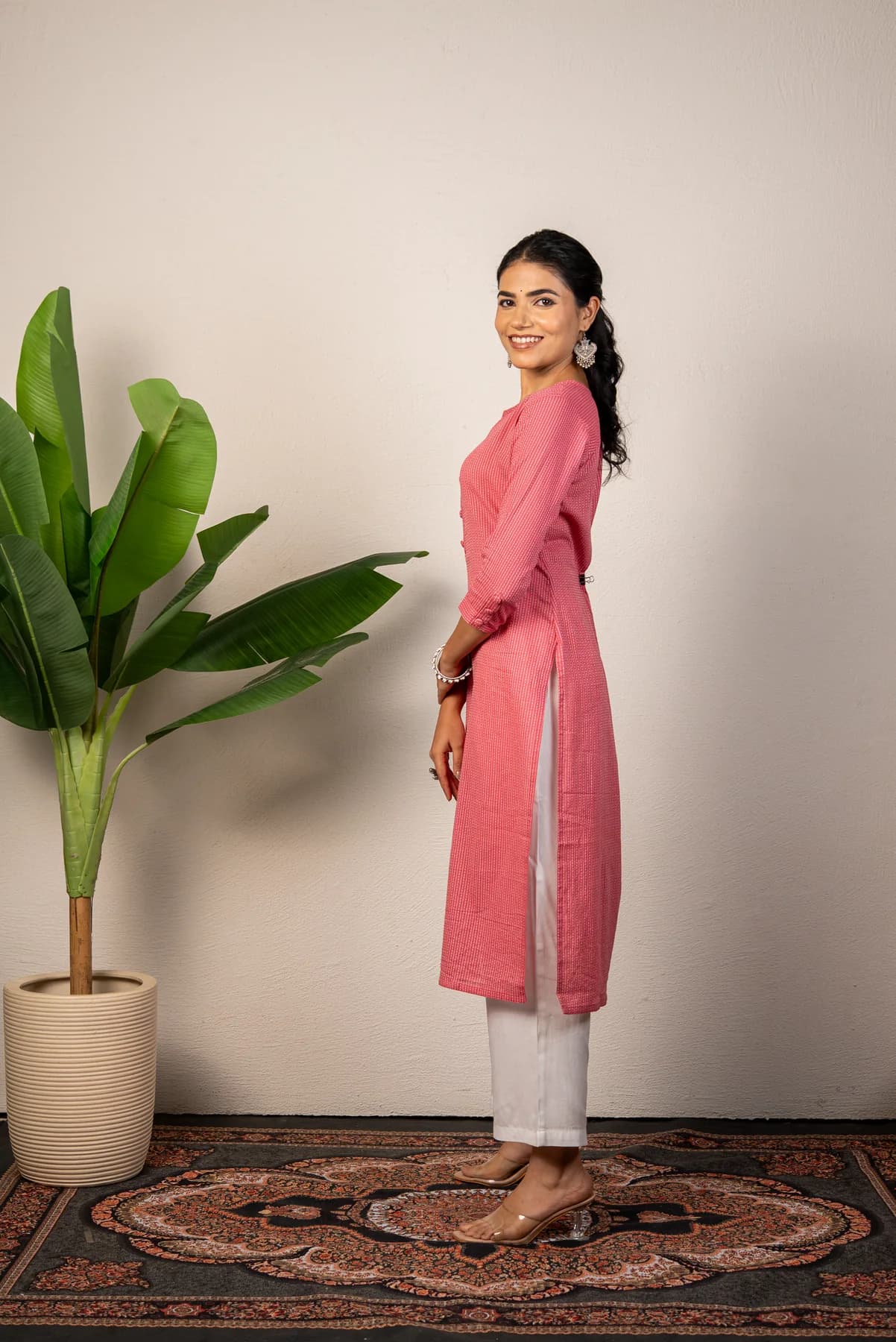 Pink Katha Cotton Kurti, view 4