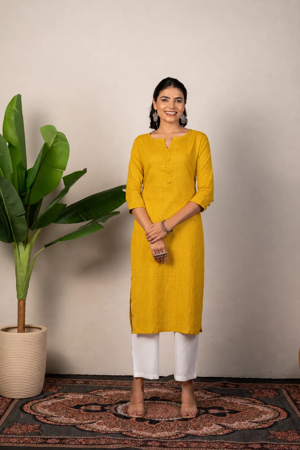 Yellow Katha Cotton Kurti